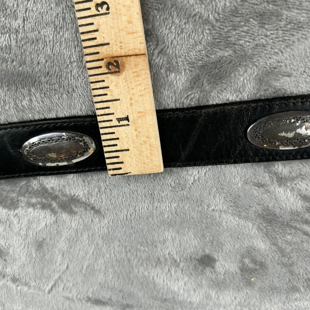 Brighton Black Leather Western Medallion Belt Silver Engraved Buckle 36 39103